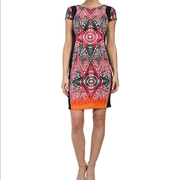 Maggy London African Stencil Scuba Sheath Dress SZ 8 Spandex Party Dress NWT - Picture 3 of 13